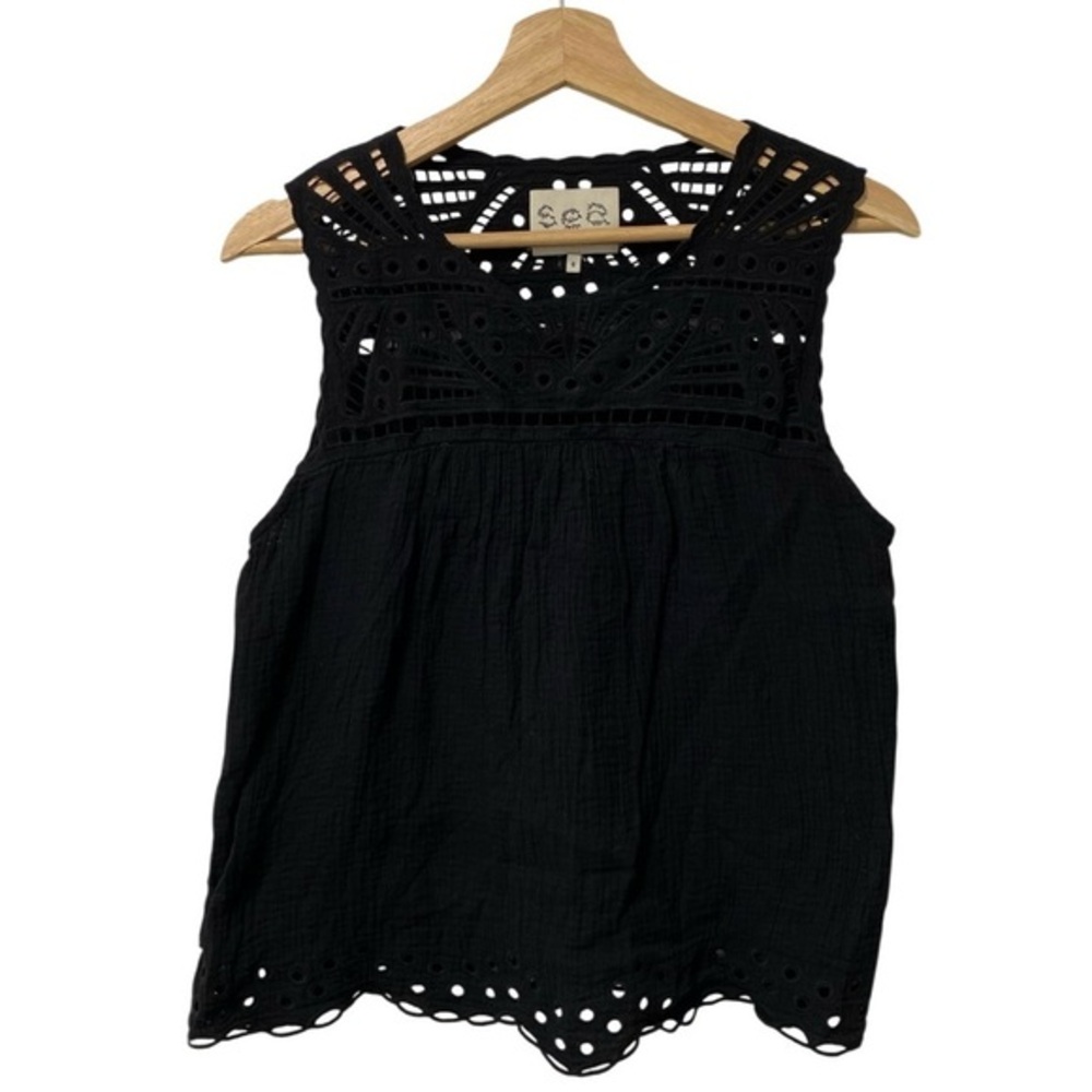 Sea New York Black Cotton Blouse Size 6 — 100% Cotton
